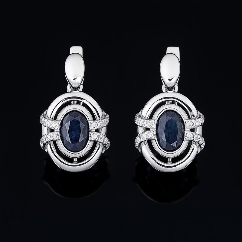 Серьги сапфир Индия (серебро 925 пр. родир. бел.) огранка