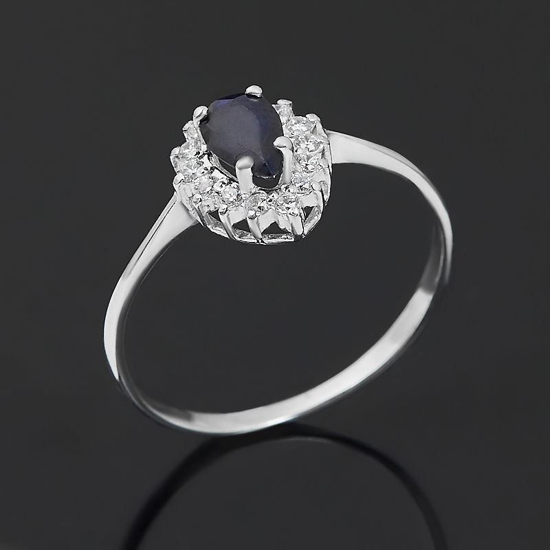 Кольцо сапфир Индия (серебро 925 пр. родир. бел.) огранка размер 19