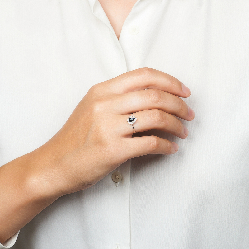 Кольцо сапфир Индия (серебро 925 пр. родир. бел.) огранка размер 19