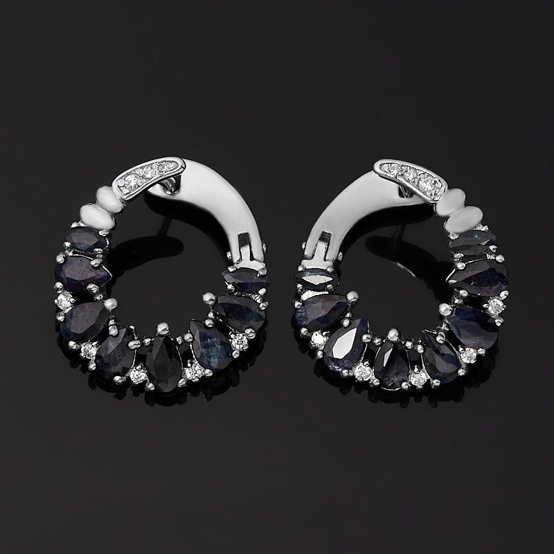 Серьги сапфир Индия (серебро 925 пр. родир. бел.) огранка