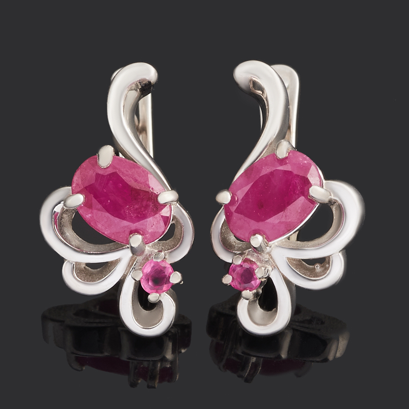 Серьги рубин Мьянма (серебро 925 пр. родир. бел.) огранка