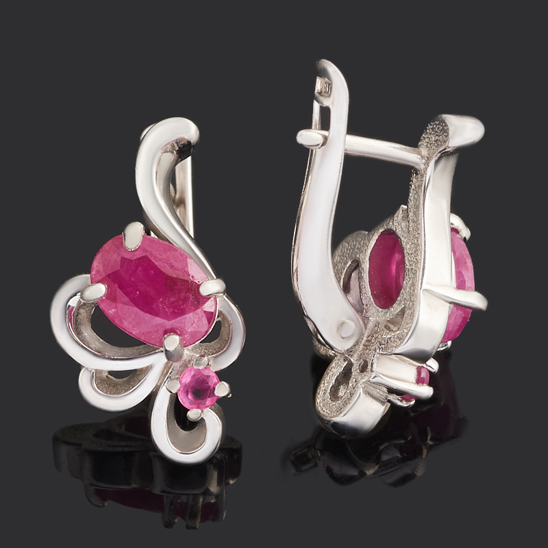 Серьги рубин Мьянма (серебро 925 пр. родир. бел.) огранка
