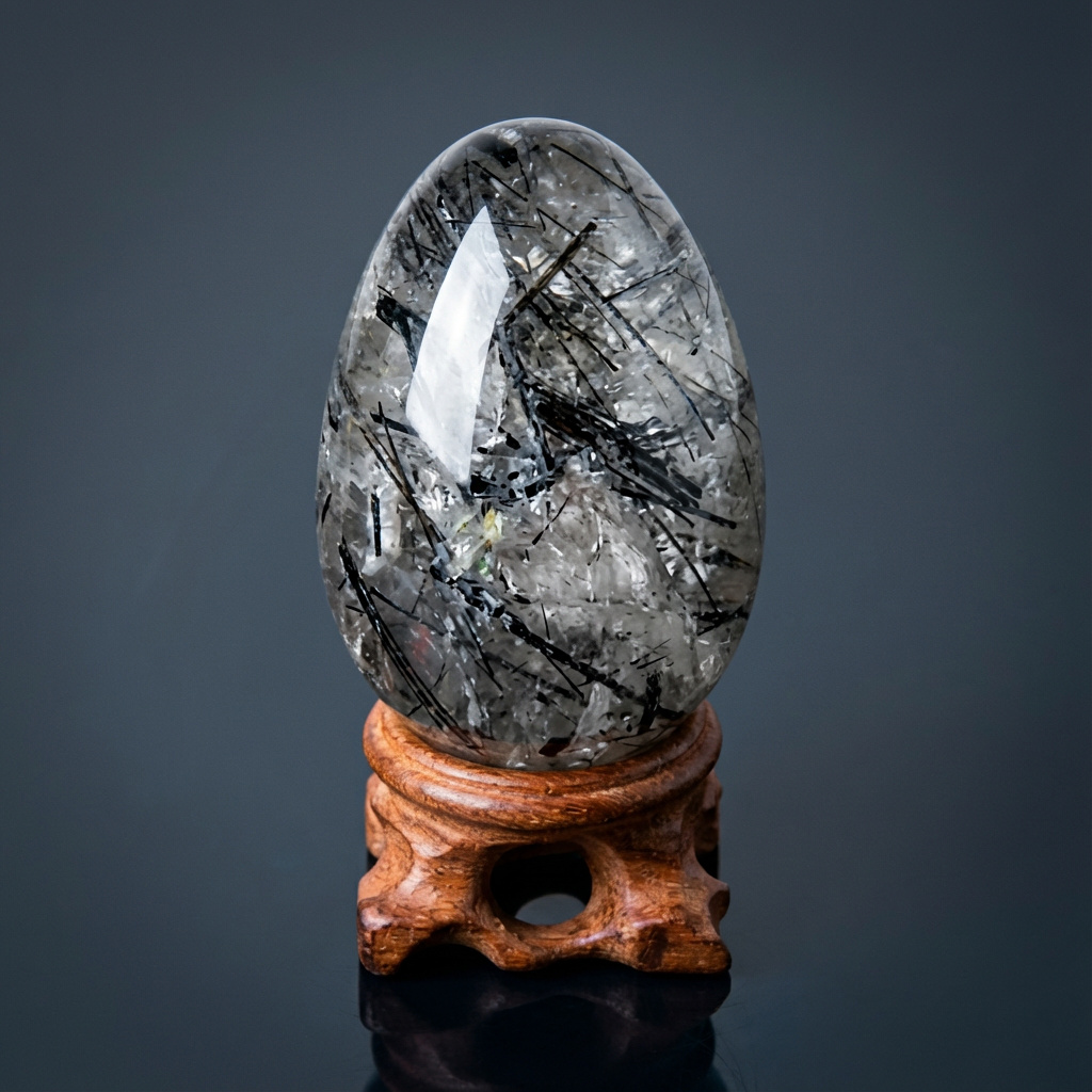 Яйцо кварц с турмалином Бразилия 7&nbsp;см
