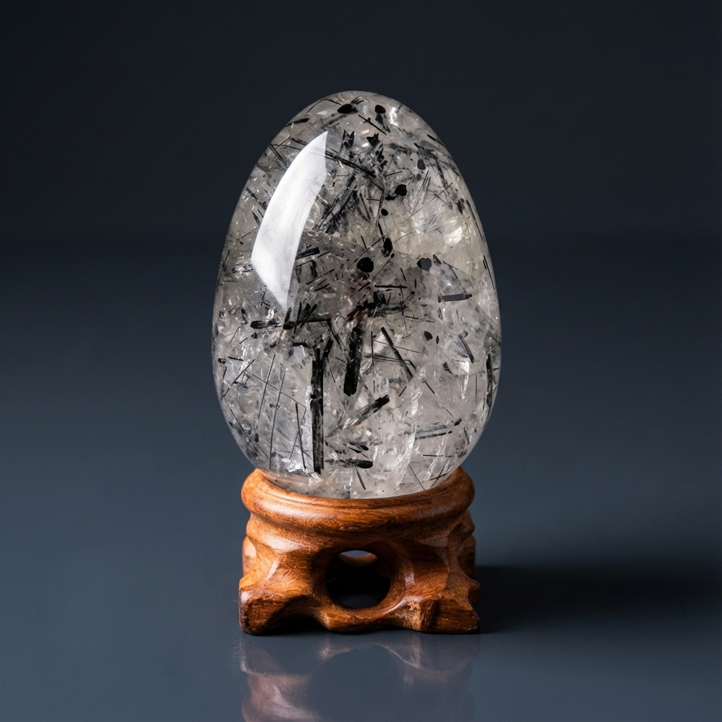 Яйцо кварц с турмалином Бразилия 7&nbsp;см