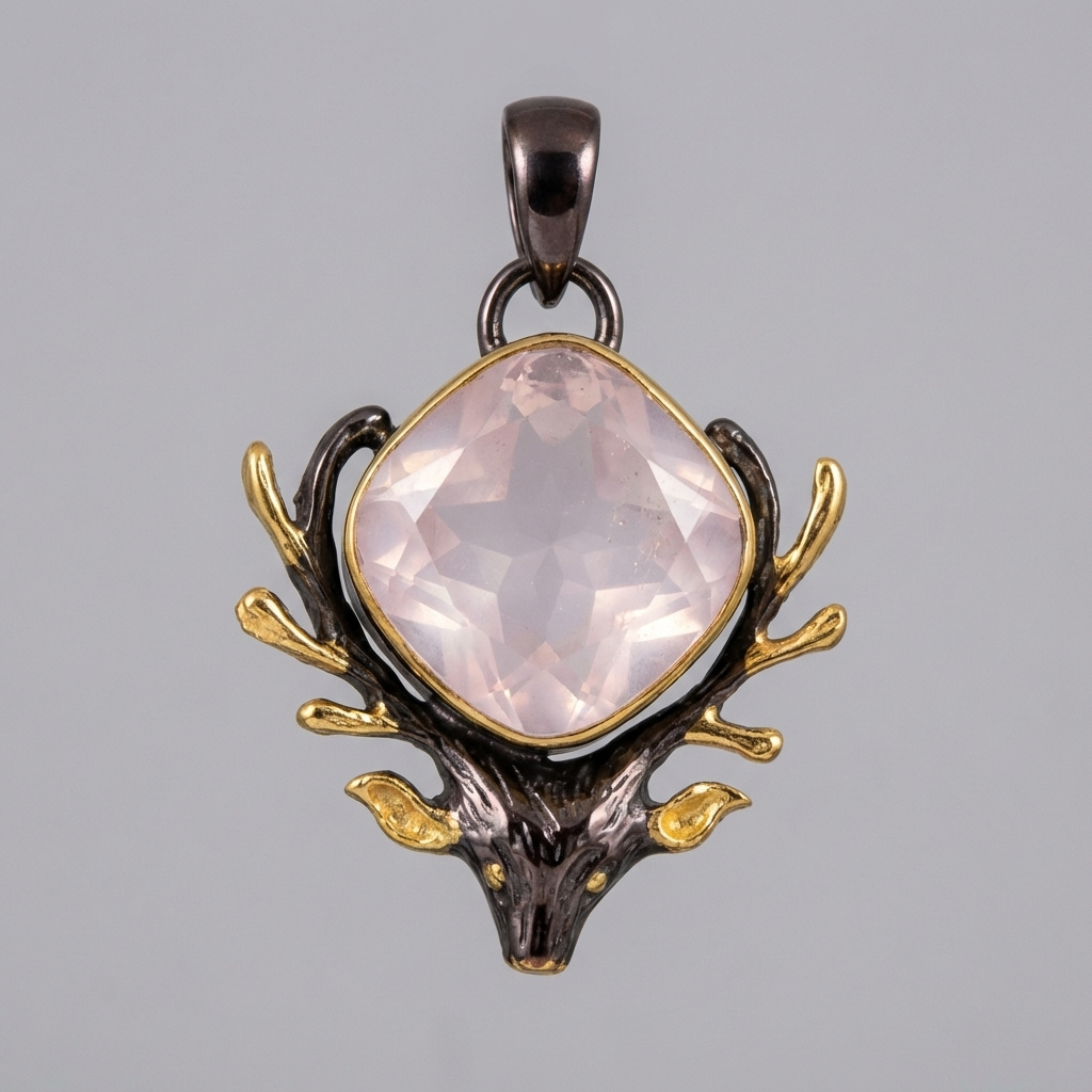 Кулон розовый кварц Бразилия (латунь оксидир., позолота) огранка 2,5 см