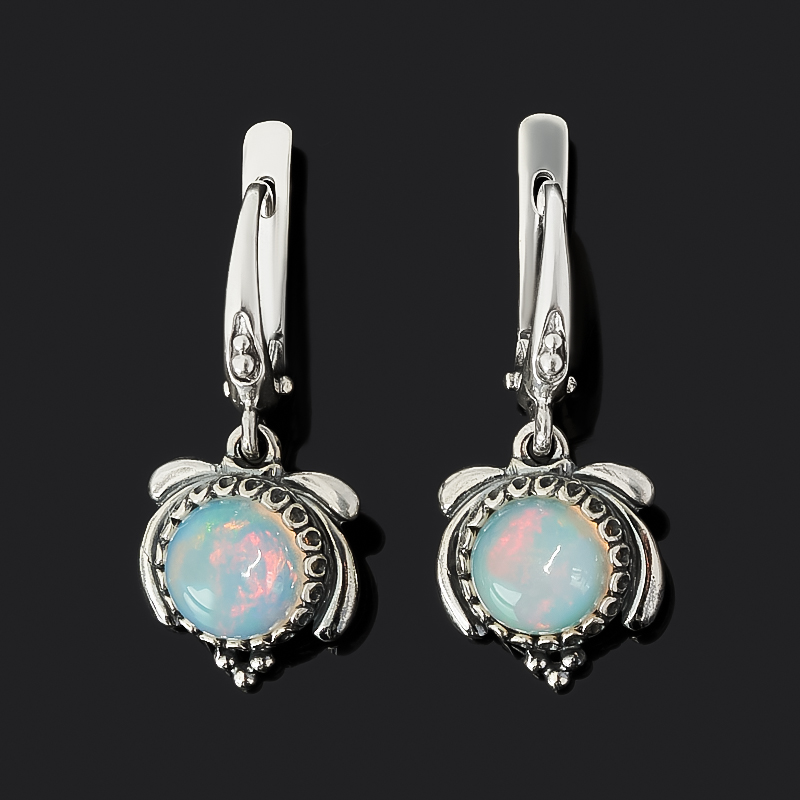 Серьги опал благородный белый Эфиопия (серебро 925 пр. оксидир.)