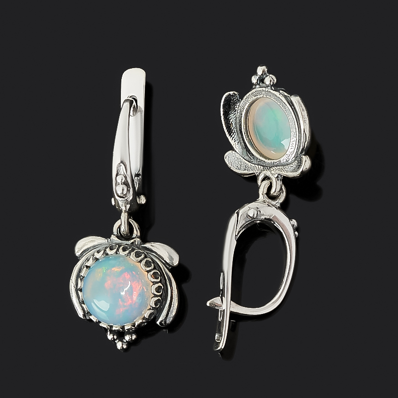 Серьги опал благородный белый Эфиопия (серебро 925 пр. оксидир.)