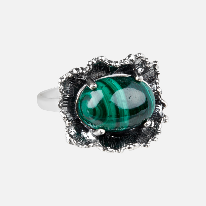 Кольцо малахит Конго (серебро 925 пр. оксидир.) размер 18,5