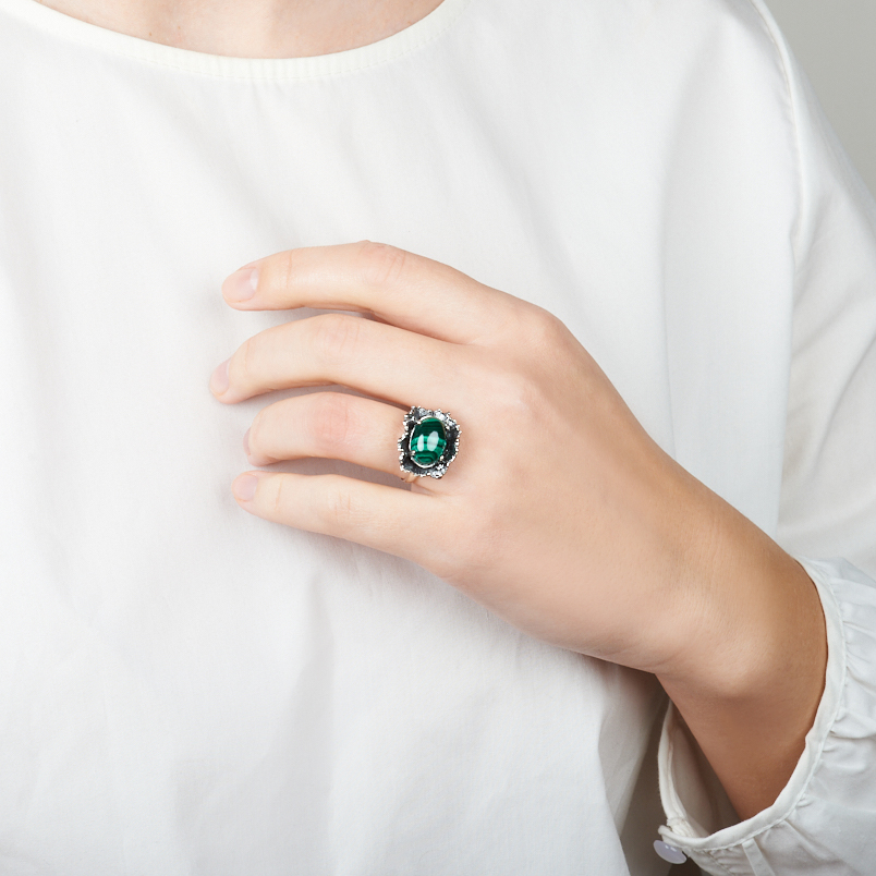 Кольцо малахит Конго (серебро 925 пр. оксидир.) размер 18,5