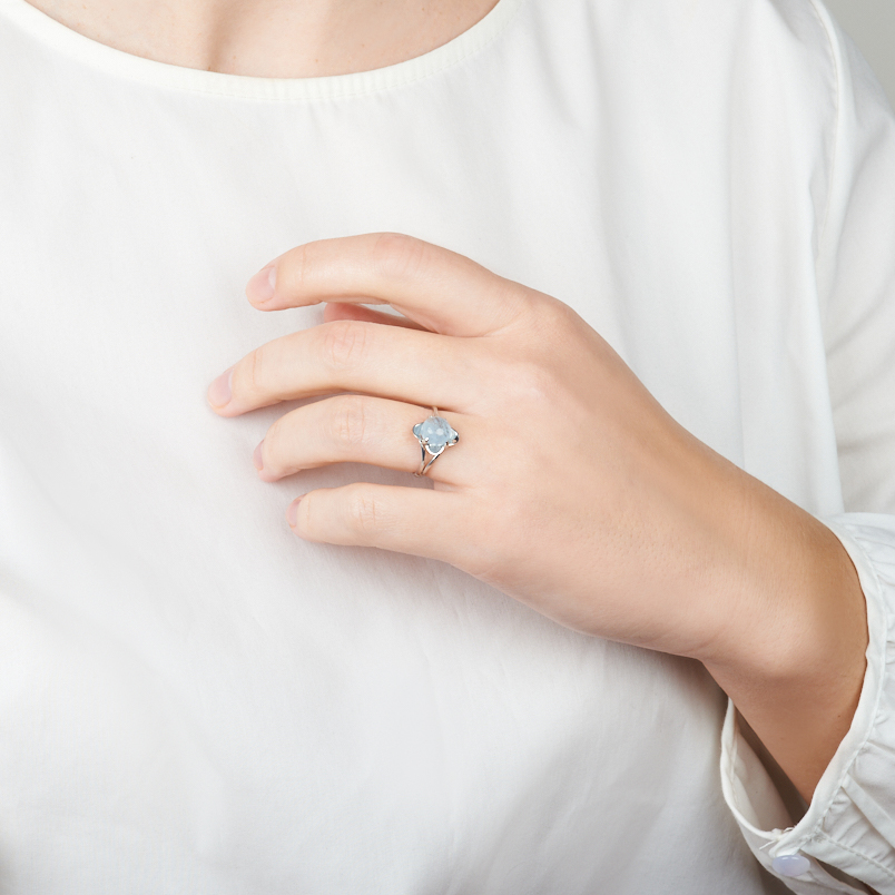 Кольцо аквамарин Россия (серебро 925 пр.) размер 17,5