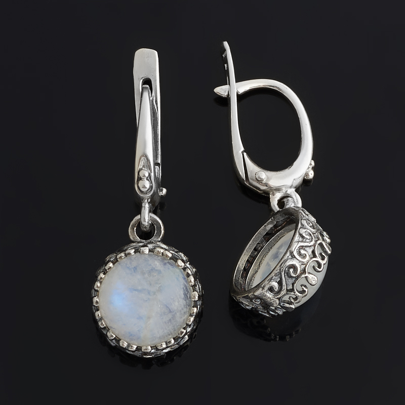 Серьги лунный камень (адуляр) Индия (серебро 925 пр. оксидир.)