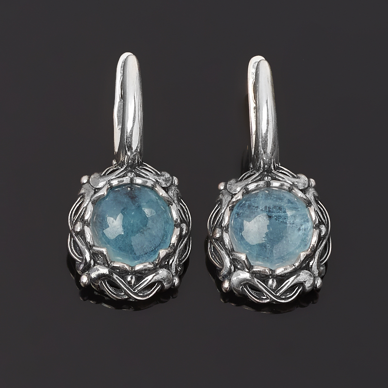 Серьги аквамарин Россия (серебро 925 пр. оксидир.)