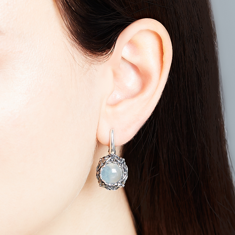 Серьги аквамарин Россия (серебро 925 пр. оксидир.)