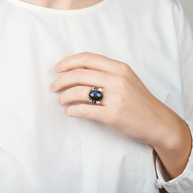 Кольцо лабрадор Мадагаскар (серебро 925 пр. оксидир.) размер 17