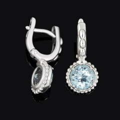 Серьги топаз голубой Бразилия (серебро 925 пр. оксидир.) огранка