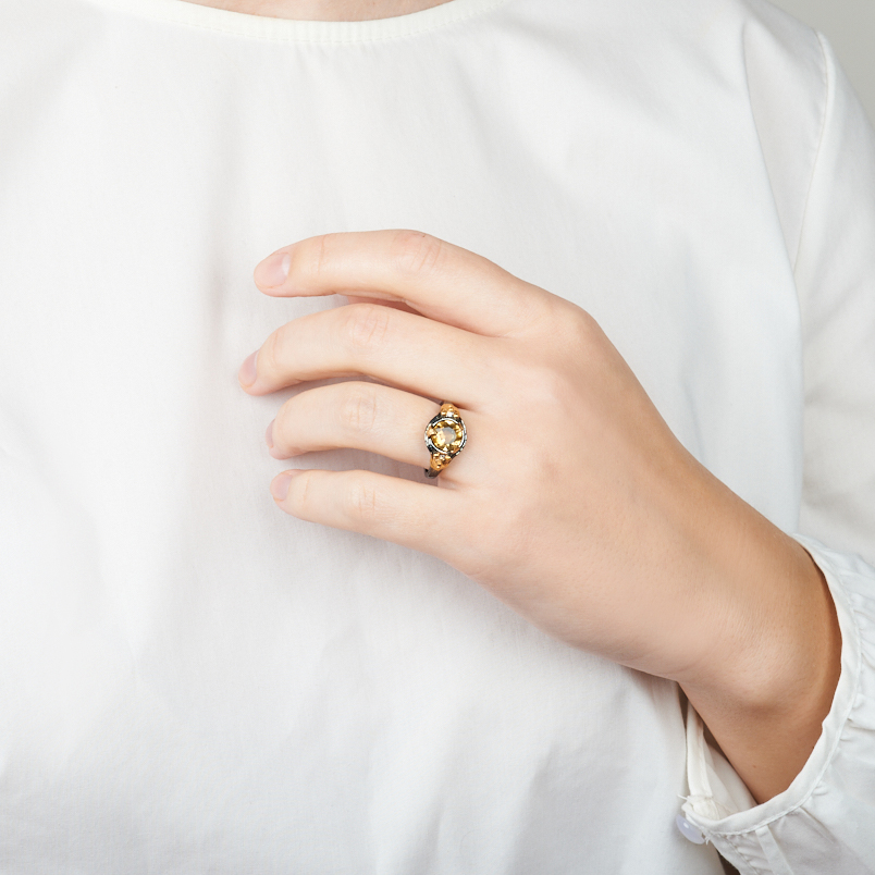 Кольцо цитрин Бразилия (серебро 925 пр. позолота, родир. черн.) огранка размер 18,5