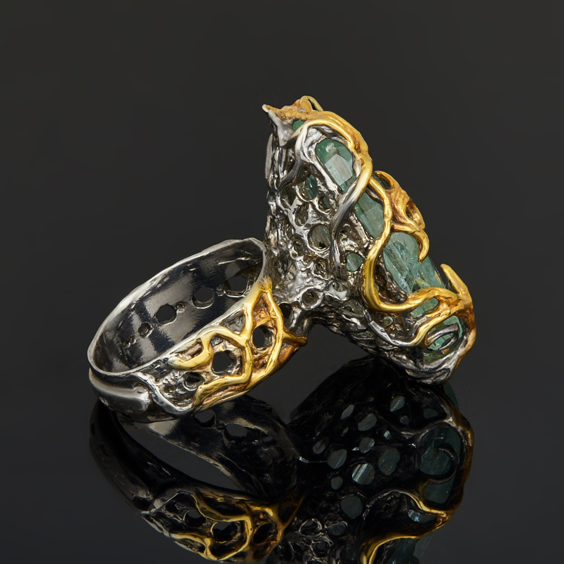 Кольцо аквамарин Россия (серебро 925 пр. позолота, родир. черн.) огранка размер 18,5