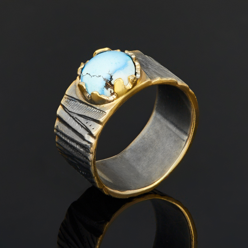 Кольцо бирюза Казахстан (серебро 925 пр. позолота, родир. сер.) размер 17,5