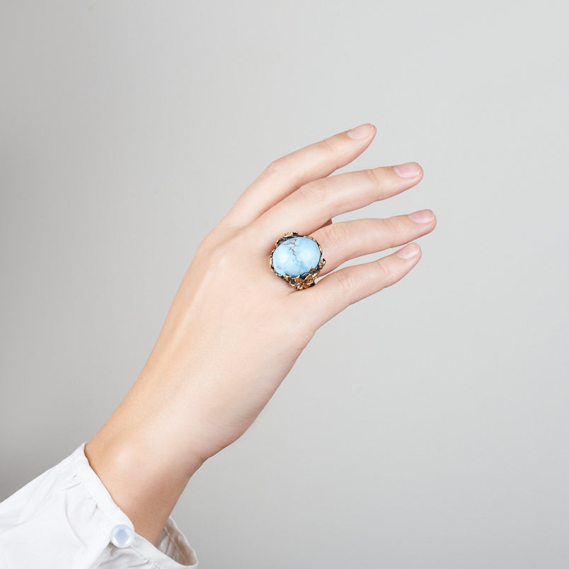 Кольцо бирюза Казахстан (серебро 925 пр. родир. черн. позолота) размер 18