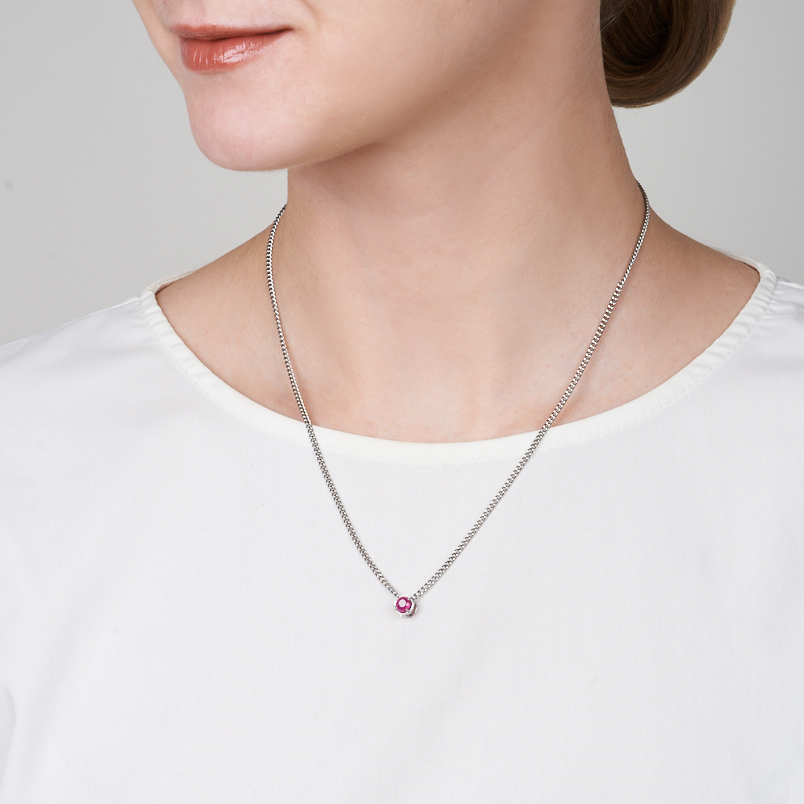 Кулон рубин Мьянма (серебро 925 пр. родир. бел.) круг огранка