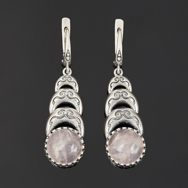 Серьги розовый кварц Бразилия (серебро 925 пр. оксидир.)