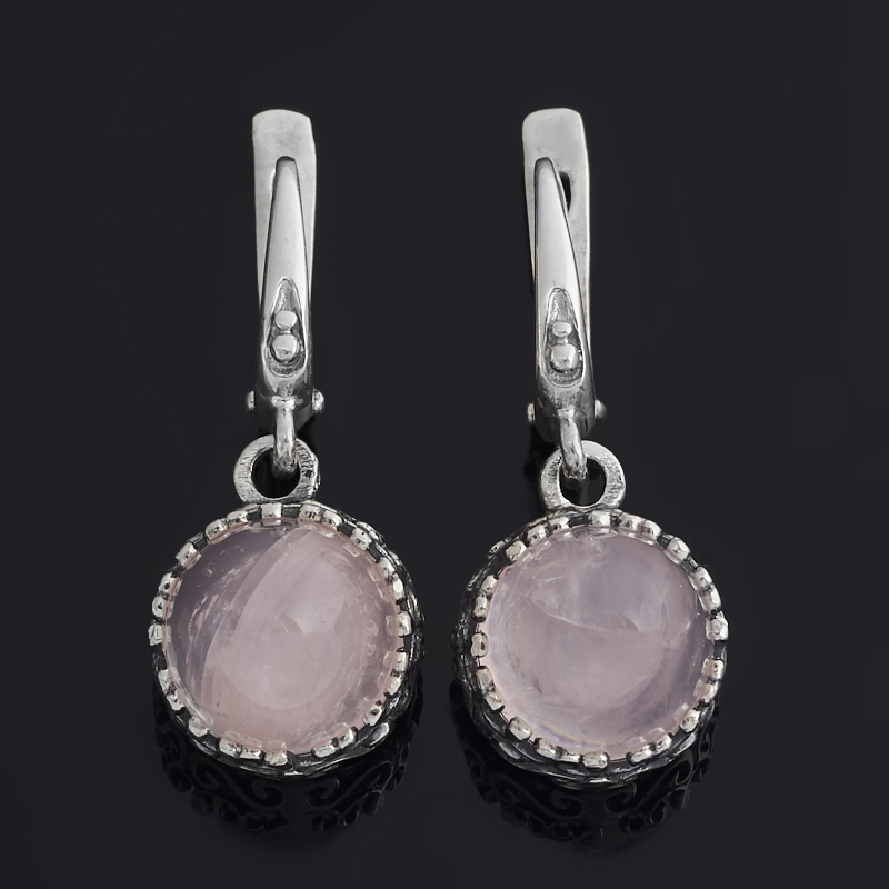 Серьги розовый кварц Бразилия (серебро 925 пр. оксидир.)