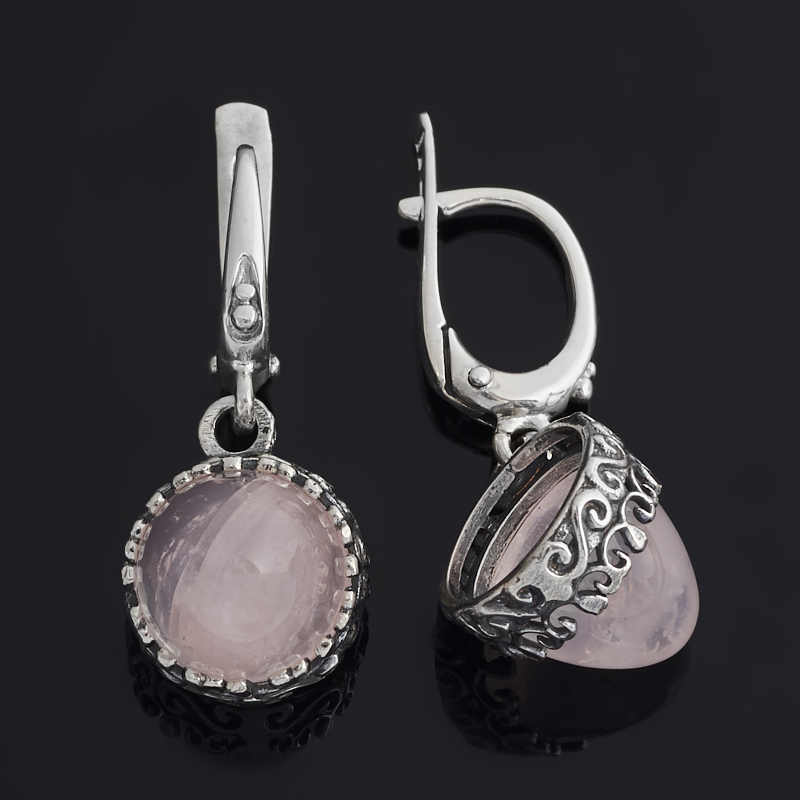 Серьги розовый кварц Бразилия (серебро 925 пр. оксидир.)