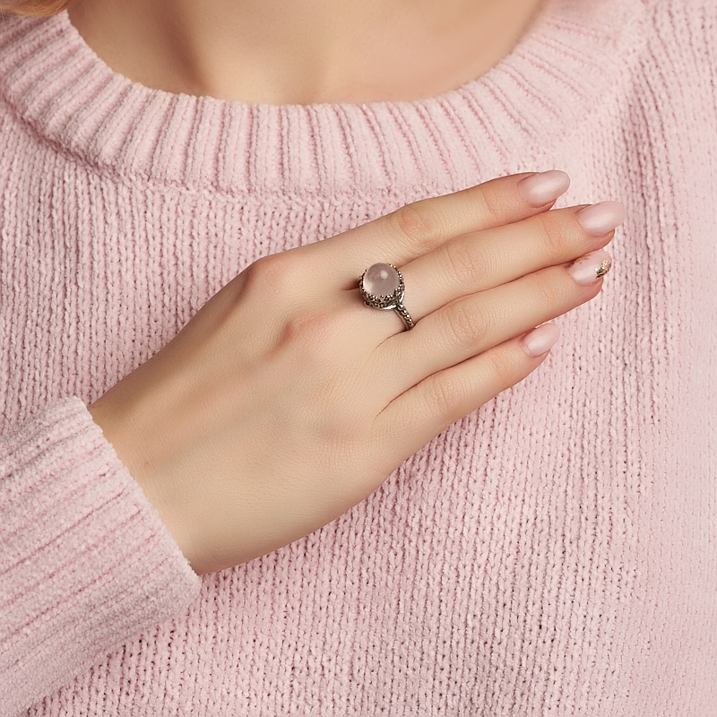 Кольцо розовый кварц Бразилия (серебро 925 пр. оксидир.) размер 18