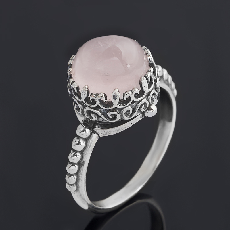 Кольцо розовый кварц Бразилия (серебро 925 пр. оксидир.) размер 18