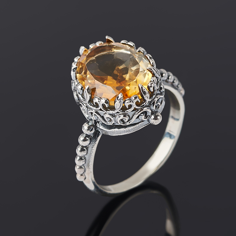 Кольцо цитрин Бразилия огранка (серебро 925 пр. оксидир.) размер 18