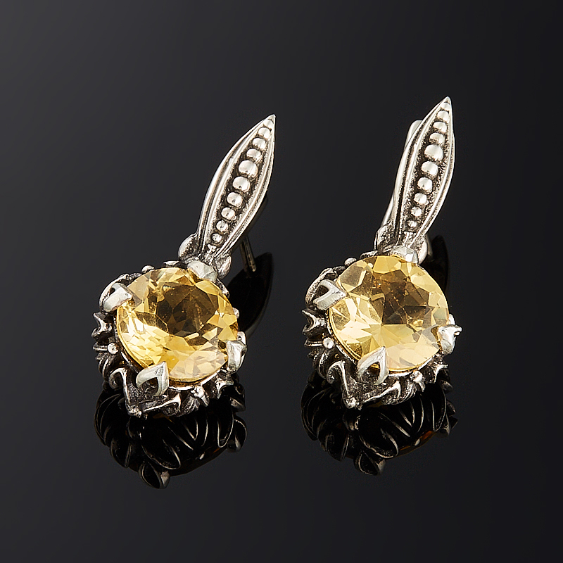 Серьги цитрин Бразилия огранка (серебро 925 пр. оксидир.)