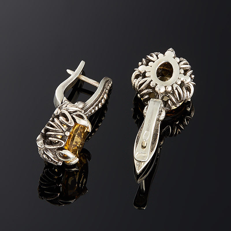 Серьги цитрин Бразилия огранка (серебро 925 пр. оксидир.)