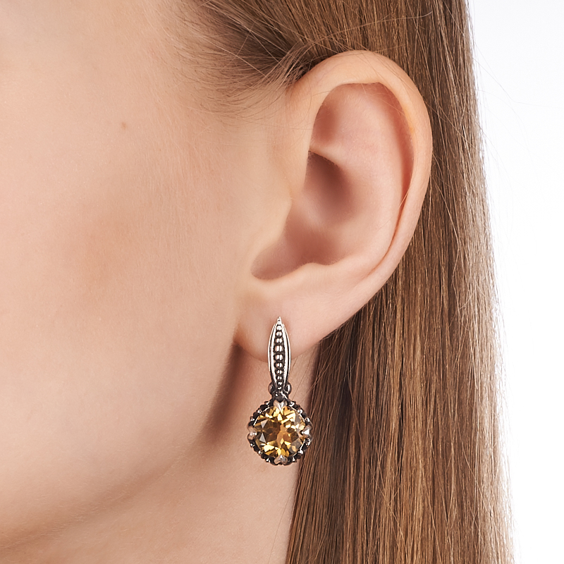 Серьги цитрин Бразилия огранка (серебро 925 пр. оксидир.)