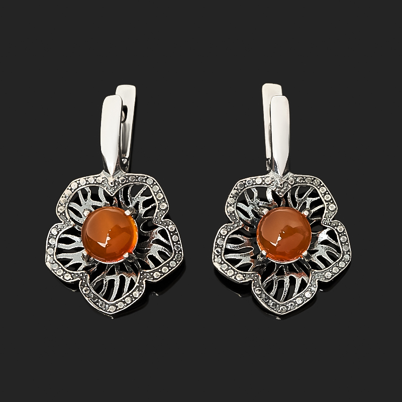 Серьги сердолик Ботсвана (серебро 925 пр. оксидир.)