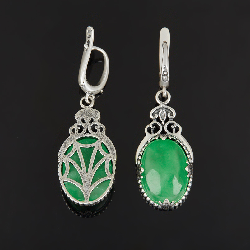 Серьги жадеит Россия (серебро 925 пр. оксидир.)