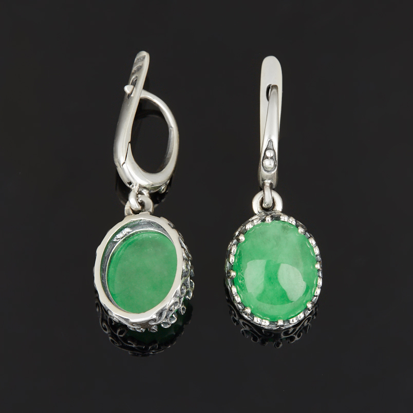 Серьги жадеит Россия (серебро 925 пр. оксидир.)