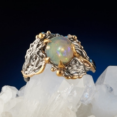 Кольцо опал благородный желтый Эфиопия (серебро 925 пр. позолота, родир. сер.) размер 18