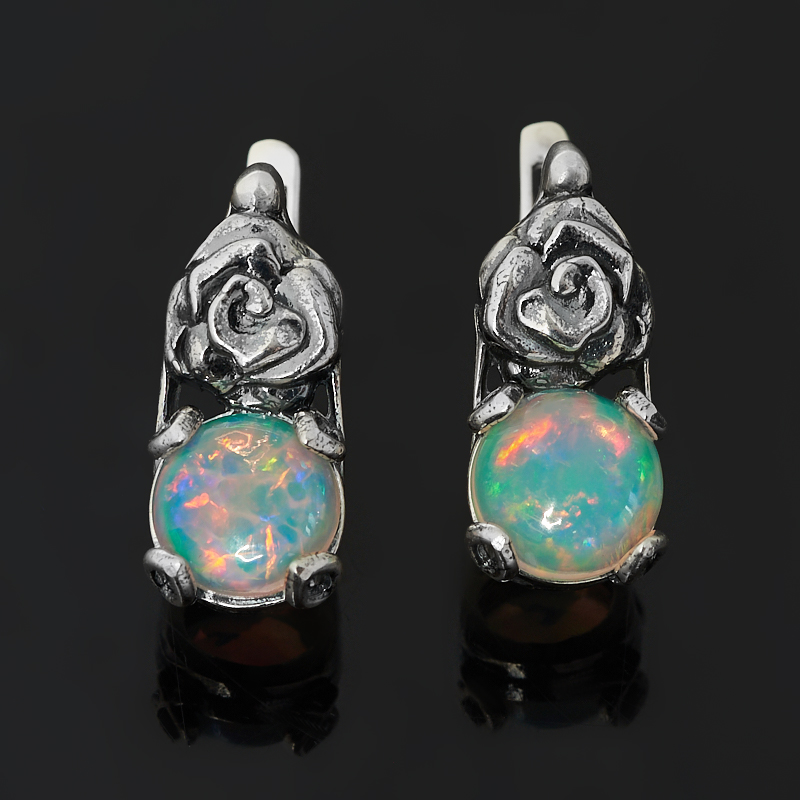 Серьги опал благородный белый Эфиопия (серебро 925 пр. оксидир.)