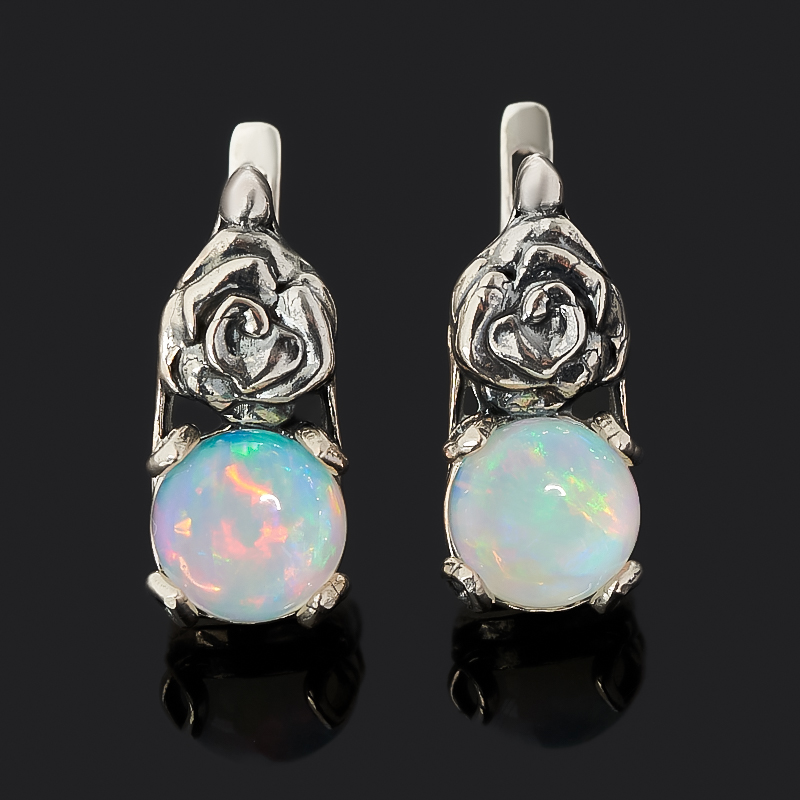 Серьги опал благородный белый Эфиопия (серебро 925 пр. оксидир.)