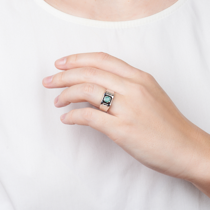 Кольцо изумруд Колумбия (серебро 925 пр. родир. бел.) огранка размер 19,5