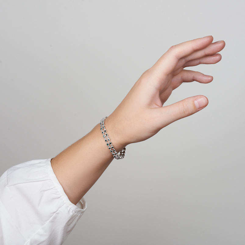 Браслет изумруд Колумбия (серебро 925 пр. родир. бел.) огранка 2 мм 19 см (+4 см)