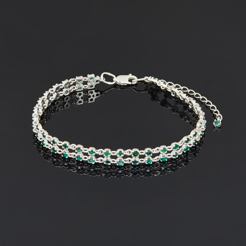 Браслет изумруд Колумбия (серебро 925 пр. родир. бел.) огранка 2 мм 19 см (+4 см)