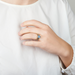 Кольцо аквамарин Россия (серебро 925 пр. позолота, родир. сер.) размер 18