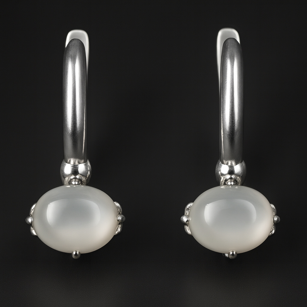 Серьги лунный камень (адуляр) Индия (серебро 925 пр.)