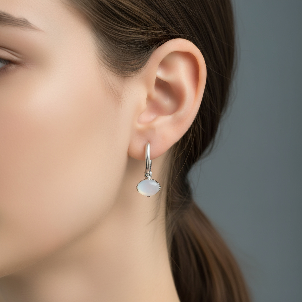 Серьги лунный камень (адуляр) Индия (серебро 925 пр.)