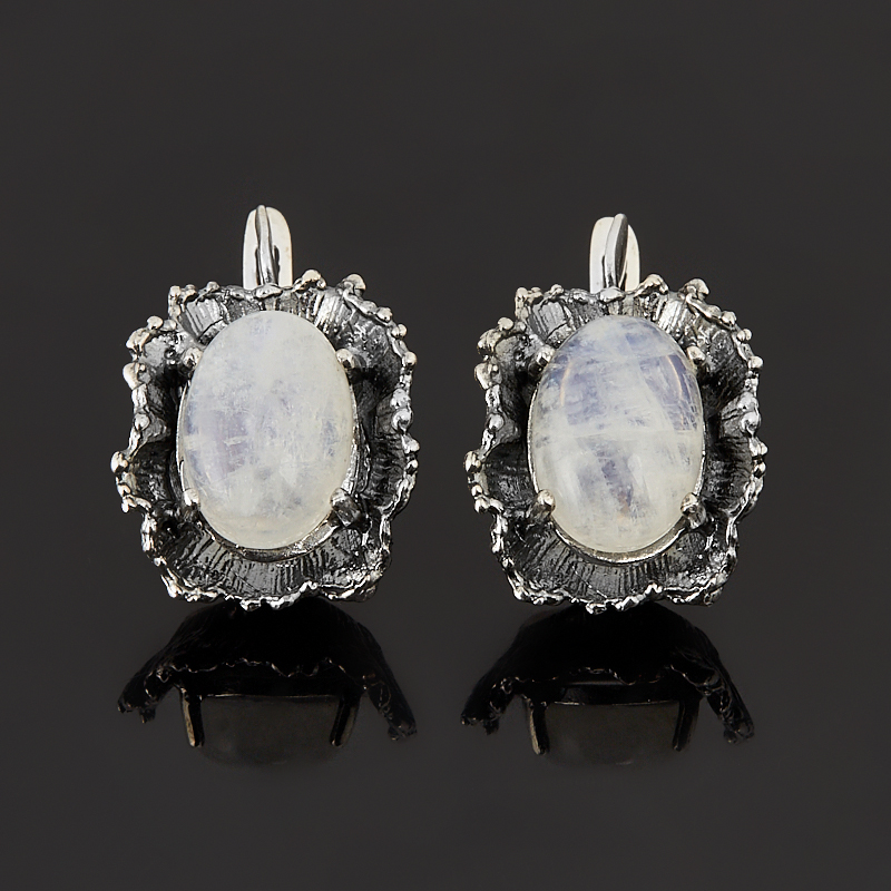 Серьги лунный камень (адуляр) Индия (серебро 925 пр. оксидир.)