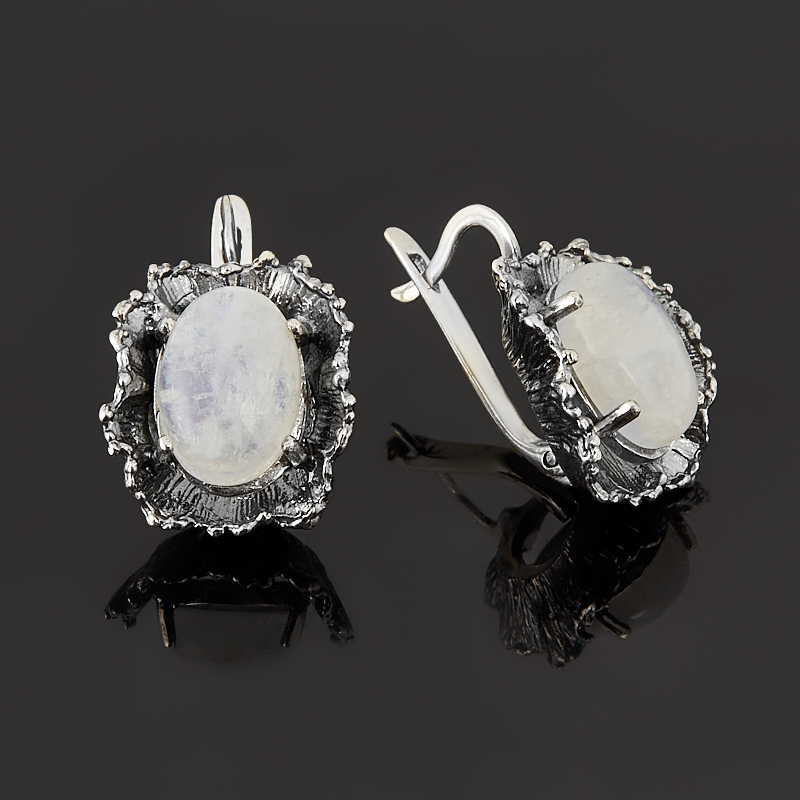 Серьги лунный камень (адуляр) Индия (серебро 925 пр. оксидир.)