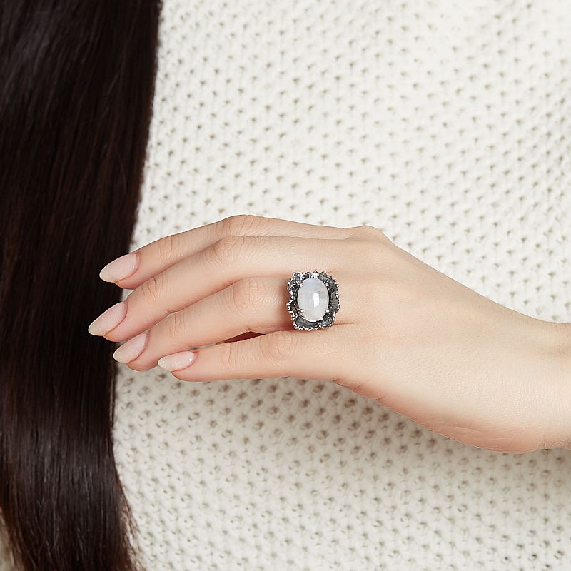 Кольцо лунный камень (адуляр) Индия (серебро 925 пр. оксидир.) размер 19