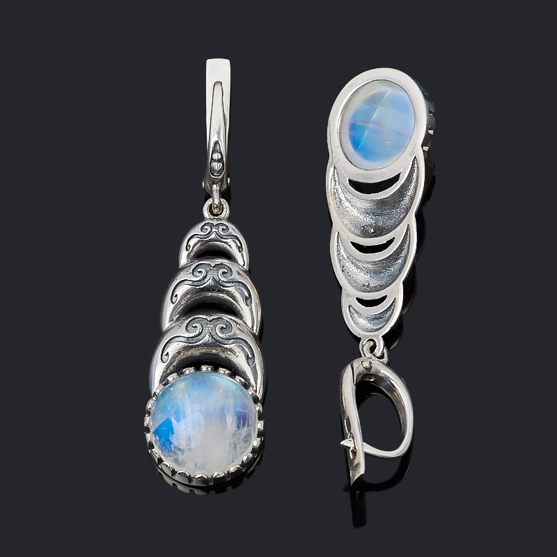 Серьги лунный камень (адуляр) Индия (серебро 925 пр. оксидир.)