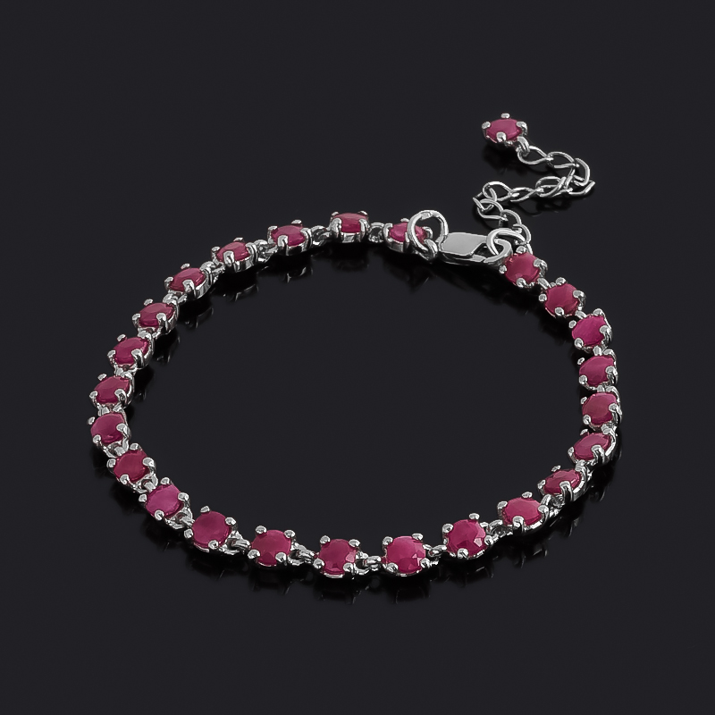 Браслет рубин Мьянма (серебро 925 пр. родир. бел.) огранка 4 мм 18 см (+4 см)